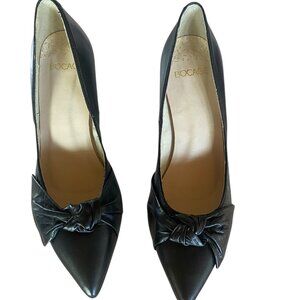 Bocase Made In Spain Black Leather Pump With Sweet Bow Accent